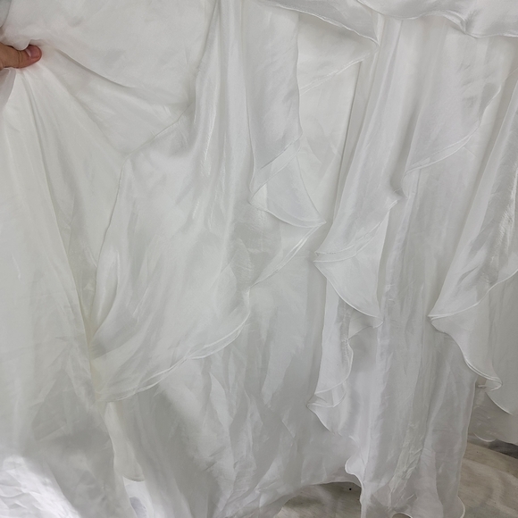 Mac Duggal $498 Size 10 Jeweled Broach One Shoulder Cascade Ruffle White Dress - Picture 6 of 8